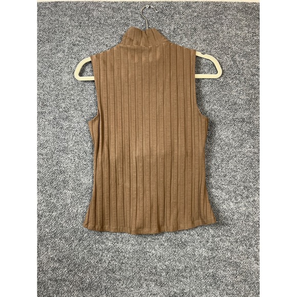 Reformation Tank Top Medium Brown Maison Knit Ribbed Mock Neck Sleeveless Preppy - Picture 4 of 7
